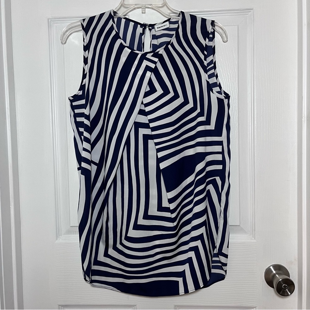DKNYC Navy and White Striped Blouse